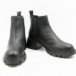 Steve Madden Howler Women Black Leather Platform Ankle Boots Size 9M NEW